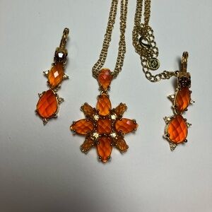 Joan Rivers Orange and Gold Briolette Pendant and Earring Set